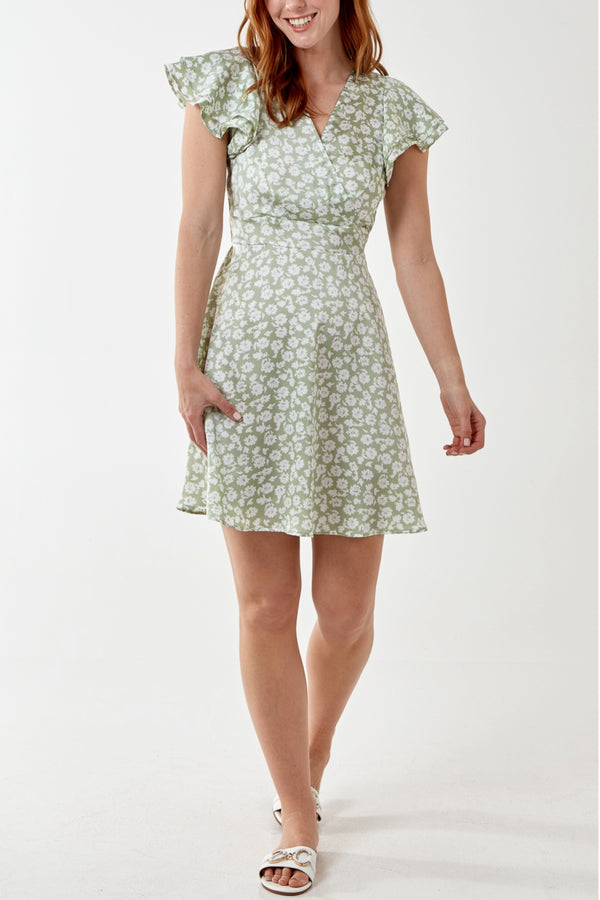 qed london Floral Print Double Frill Dress