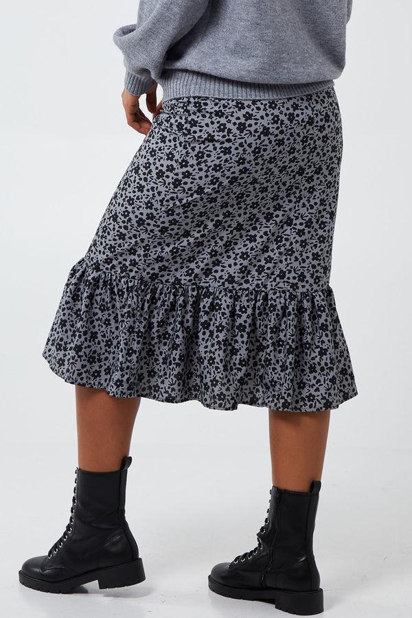 Qed London Floral Print Gathered Tiered Midi Skirt