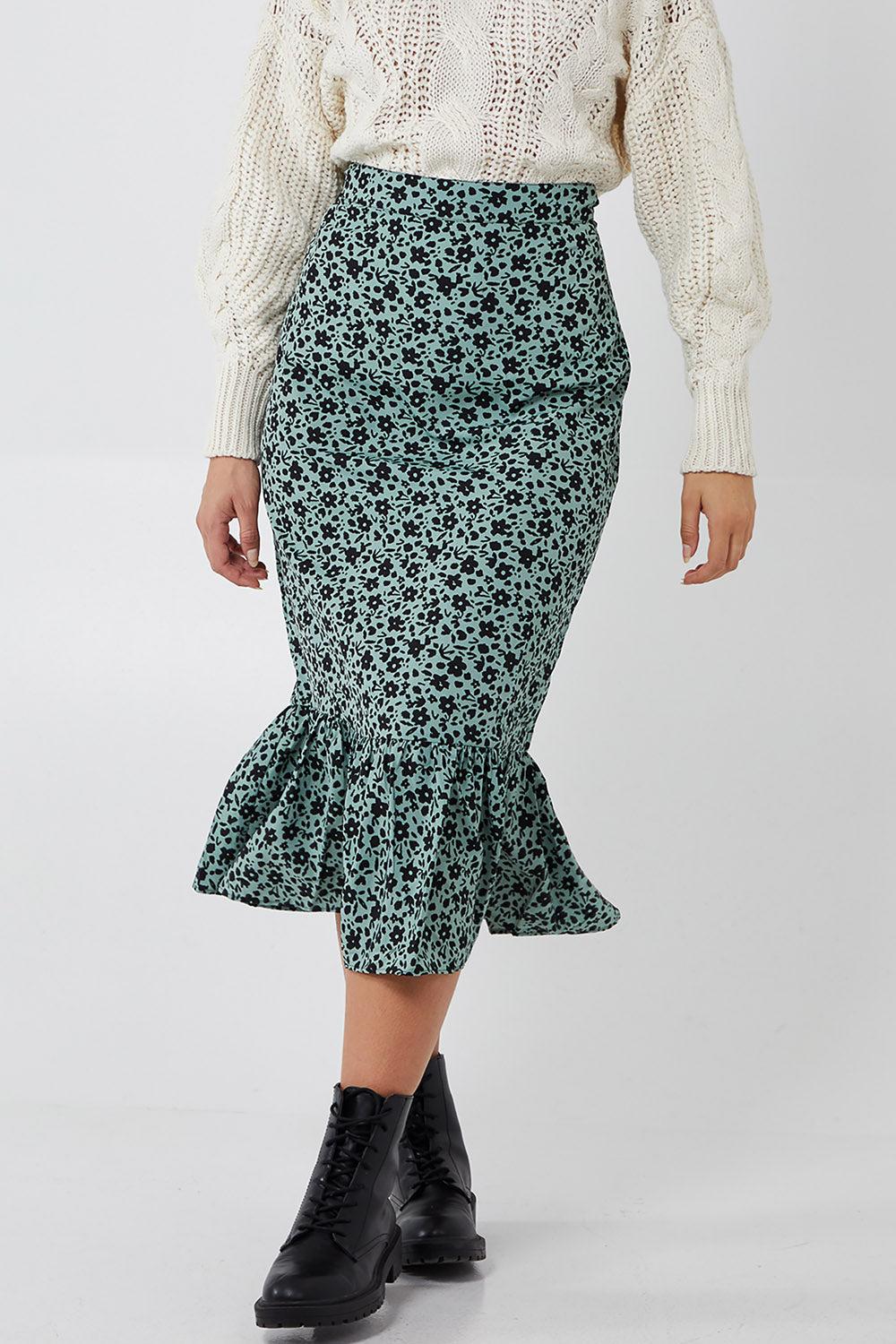 Qed London Floral Print Gathered Tiered Midi Skirt