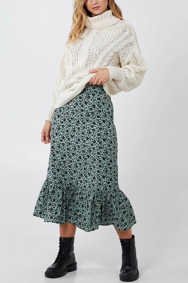 Qed London Floral Print Gathered Tiered Midi Skirt