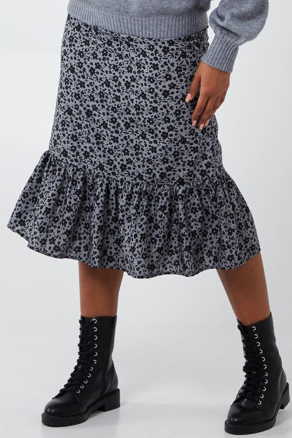 qed london Floral Print Gathered Tiered Midi Skirt