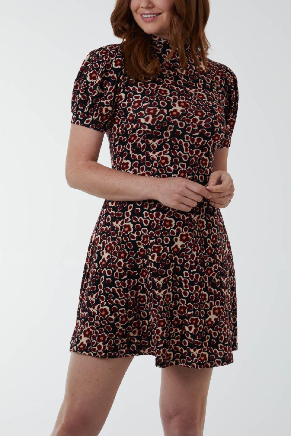 Qed London Floral Print High Neck Mini Dress