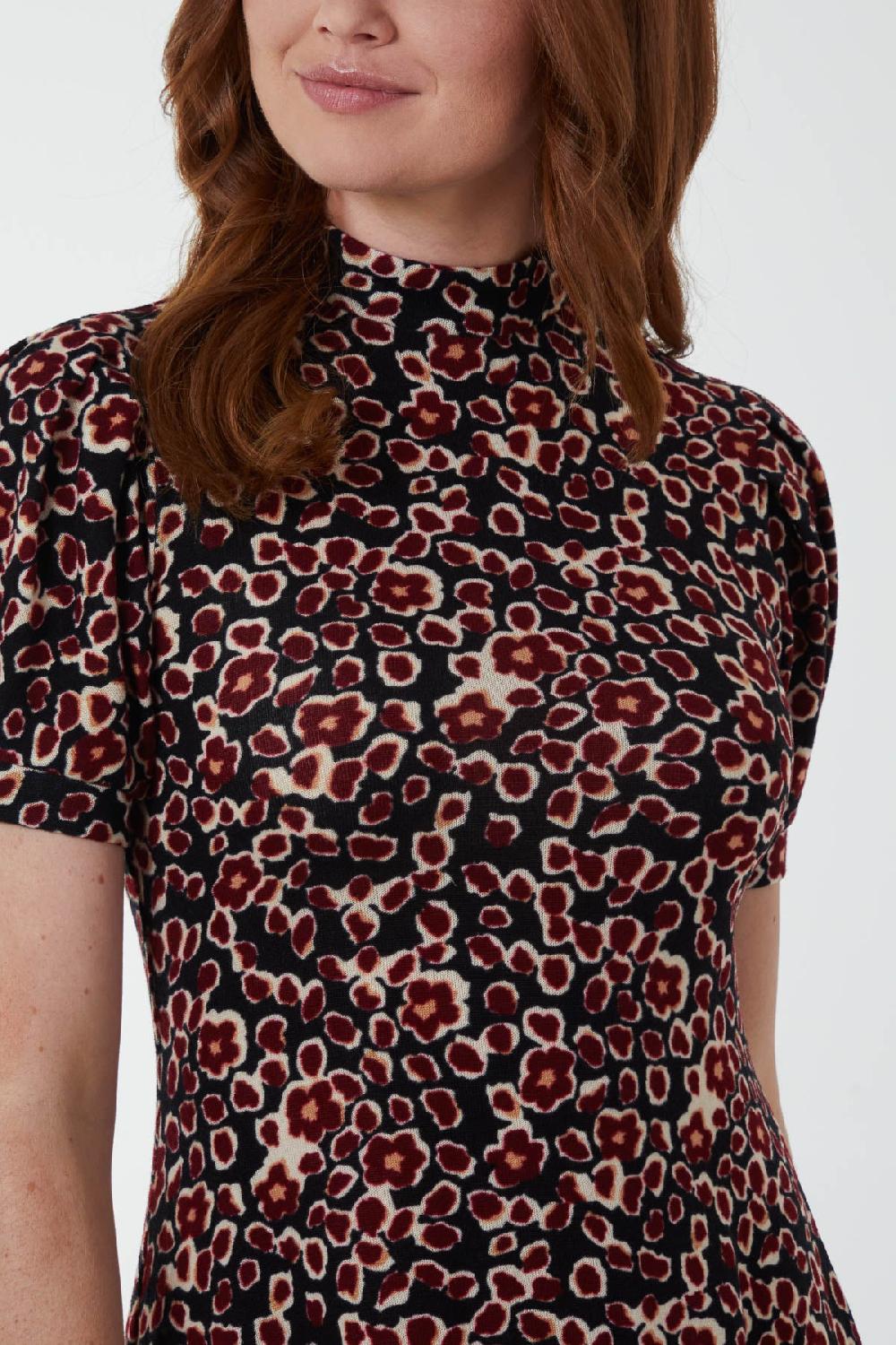 Qed London Floral Print High Neck Mini Dress