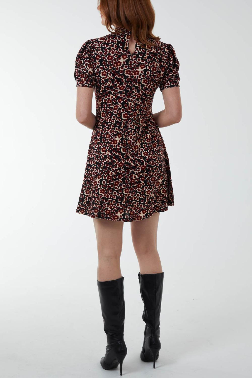 Qed London Floral Print High Neck Mini Dress