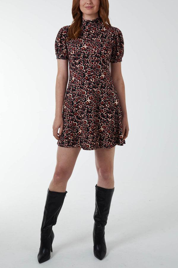 qed london Floral Print High Neck Mini Dress