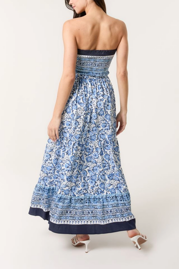 Qed London Floral Print Shirred Bust Bandeau Dress