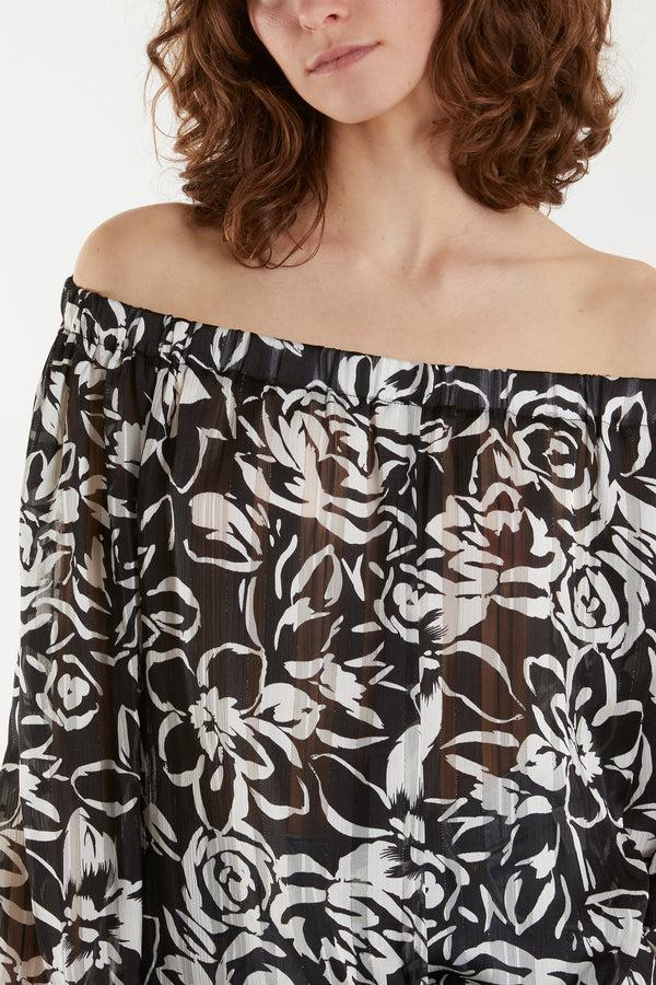 Qed London Floral Print Tie Front Bardot Top