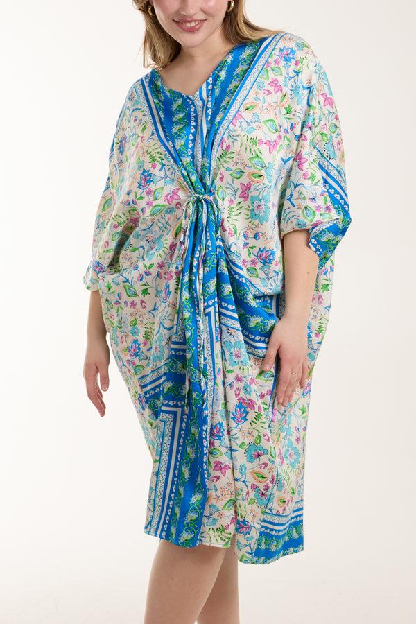 Qed London Floral Print Tie Waist Tunic Dress