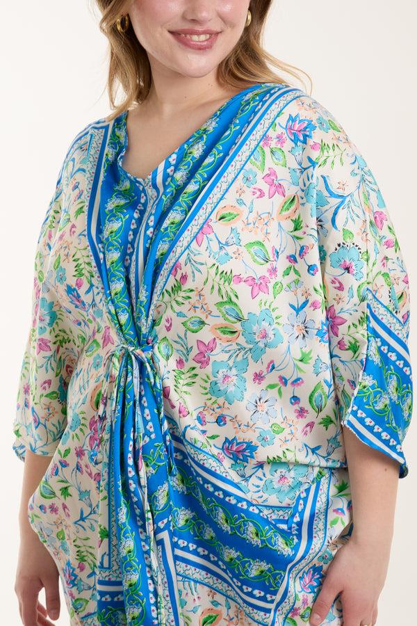Qed London Floral Print Tie Waist Tunic Dress