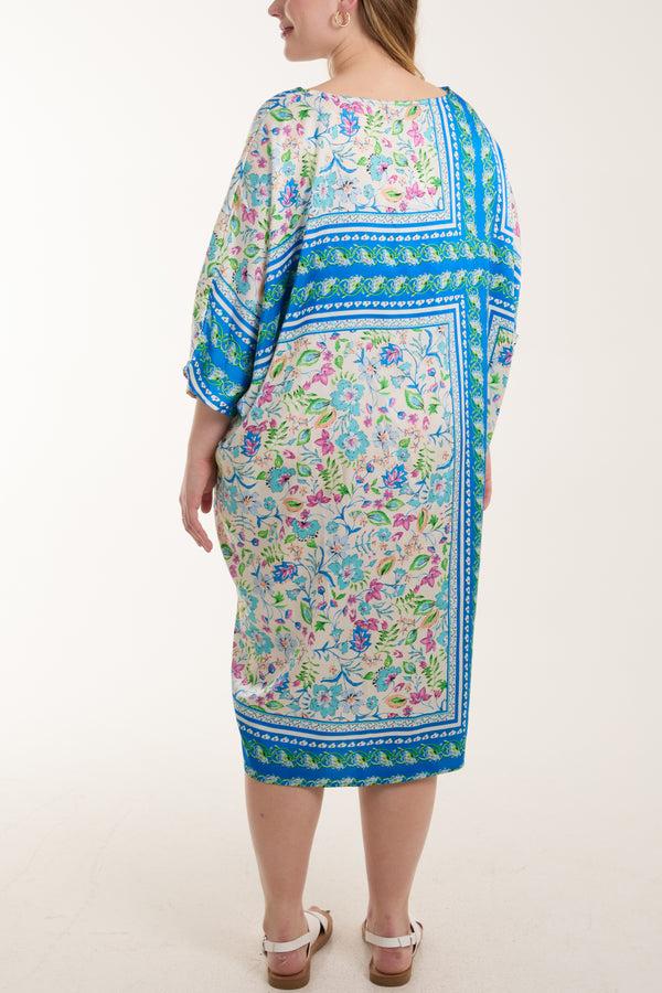 Qed London Floral Print Tie Waist Tunic Dress