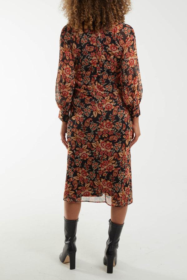 Qed London Floral Raglan Keyhole Midi Dress