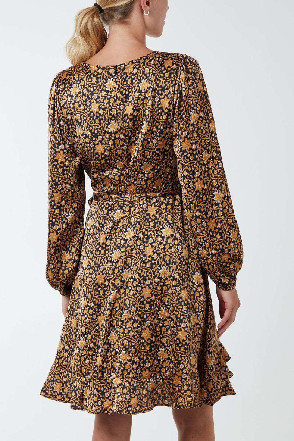 Qed London Floral Ruffle Wrap Tie Dress