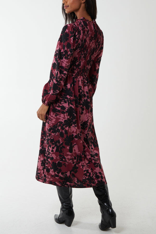 Qed London Floral Shirred Bust Wrap Midi Dress