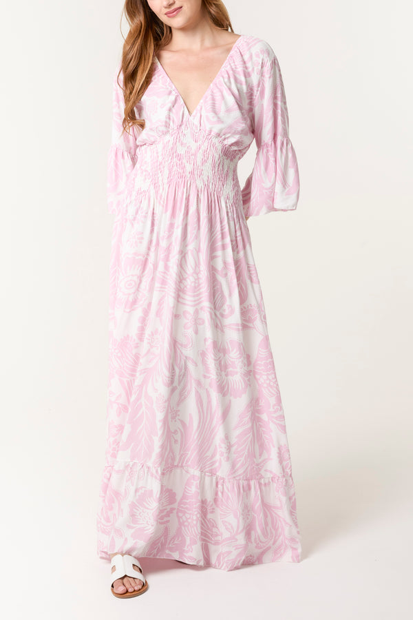 Qed London Floral Shirred Waist Maxi Dress