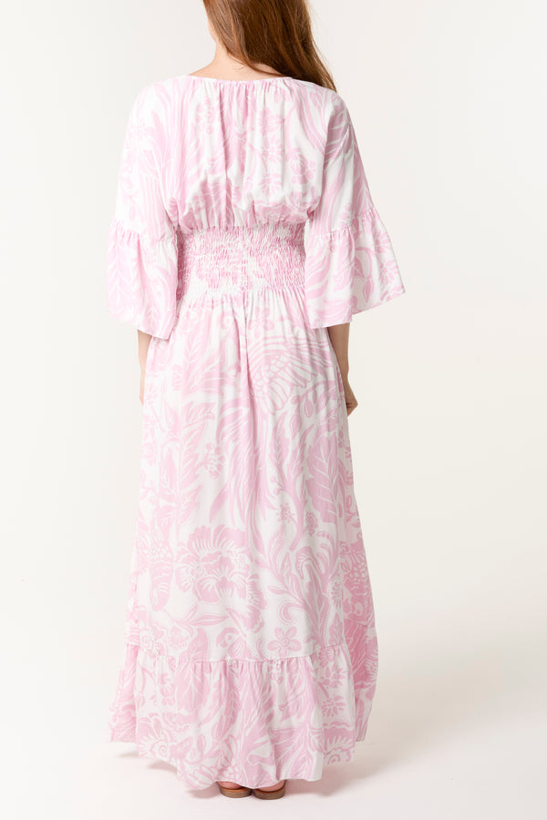 Qed London Floral Shirred Waist Maxi Dress