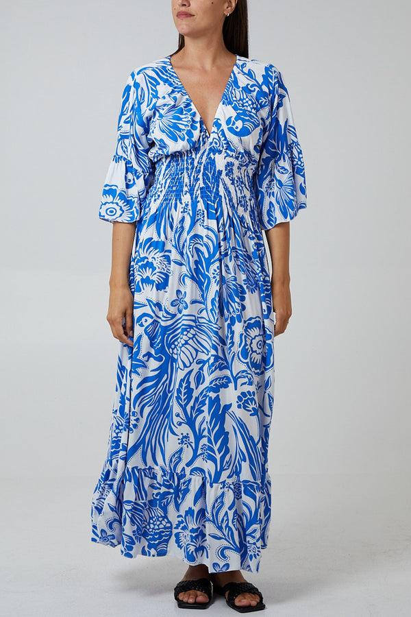 qed london Floral Shirred Waist Maxi Dress