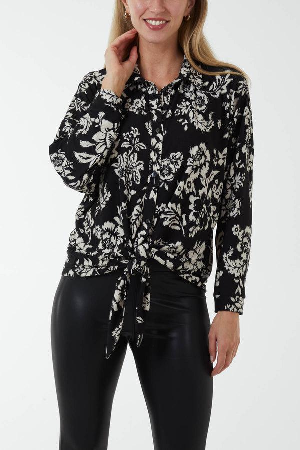 qed london Floral Tie Front Floral Shirt