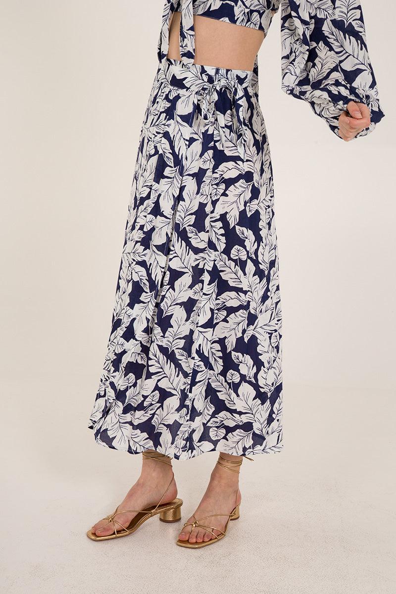 Qed London Floral Tie Front Top & Midi Skirt Set