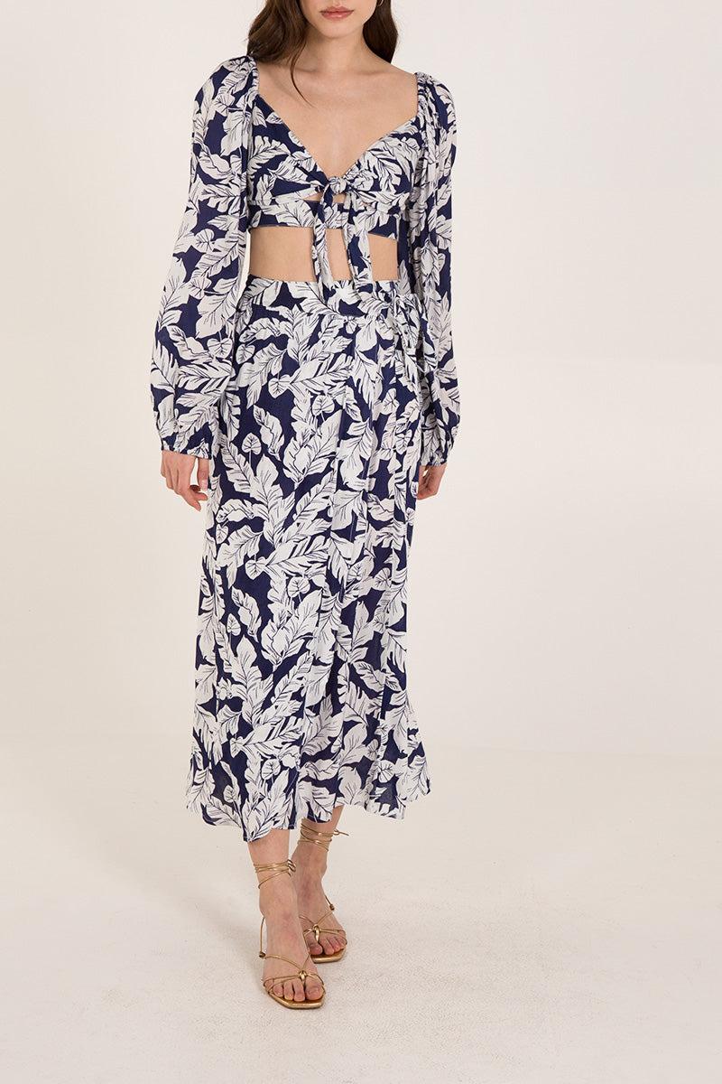 qed london Floral Tie Front Top & Midi Skirt Set