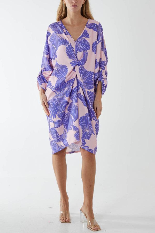 qed london Floral Twisted Front Midi Dress