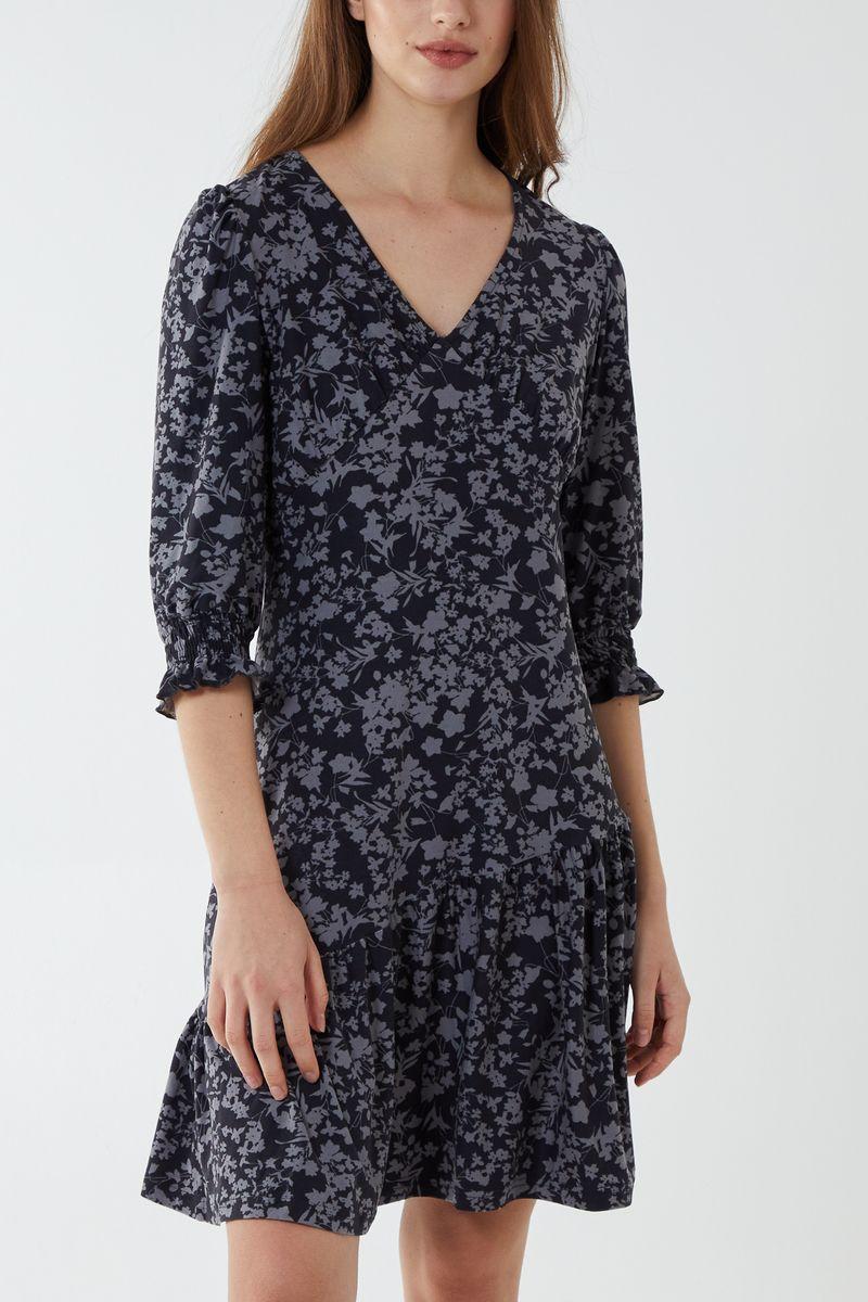 Qed London Floral V Front Tea Soft Touch Dress