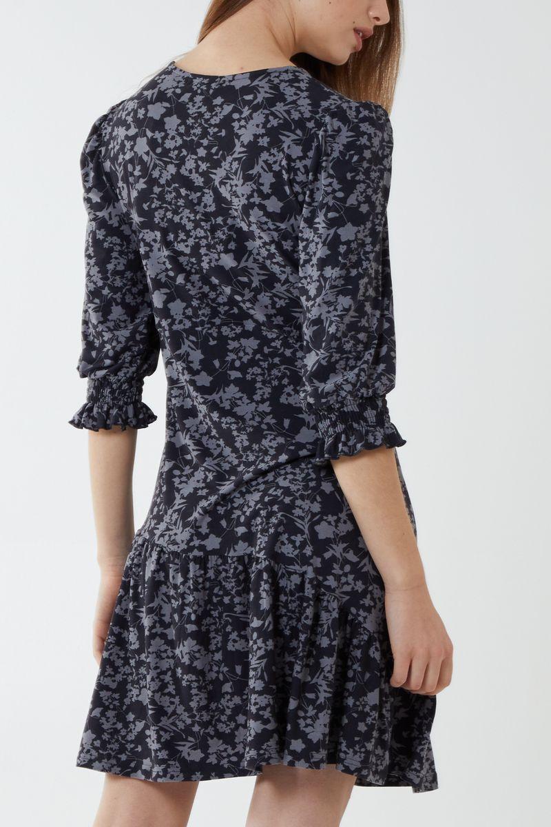 Qed London Floral V Front Tea Soft Touch Dress