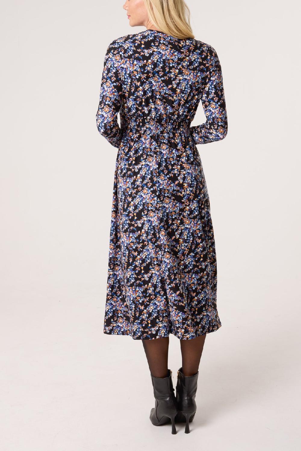 Qed London Floral V Wrap Long Sleeve Stretch Dress