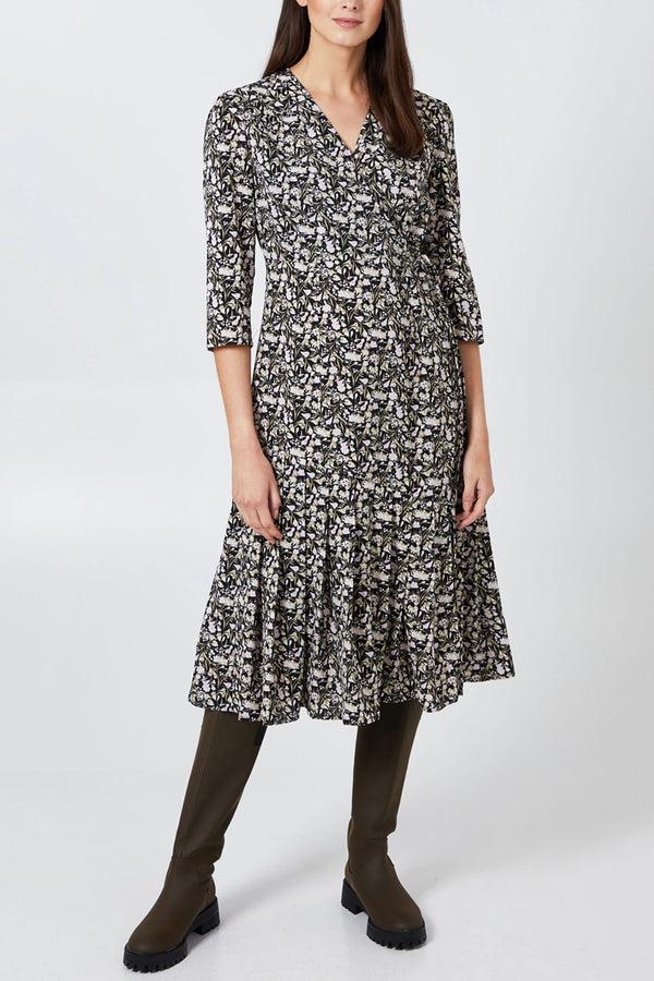 qed london Floral Wrap Front Pleated Hem Dress