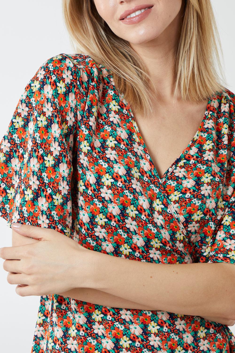 Qed London Floral Wrap Midi Dress