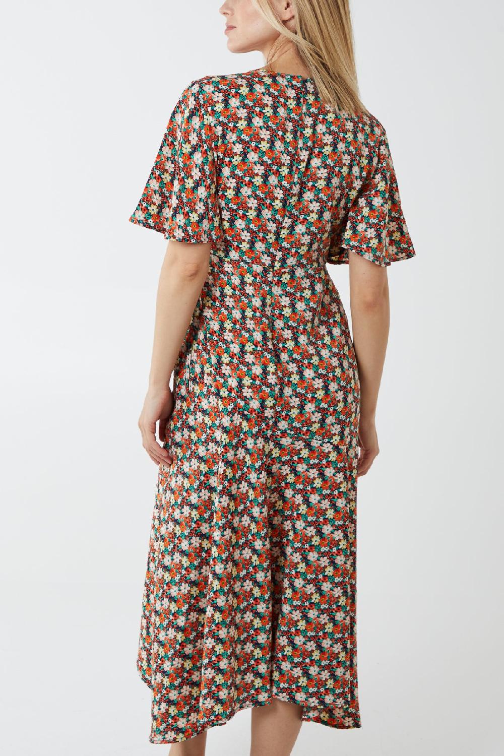 Qed London Floral Wrap Midi Dress