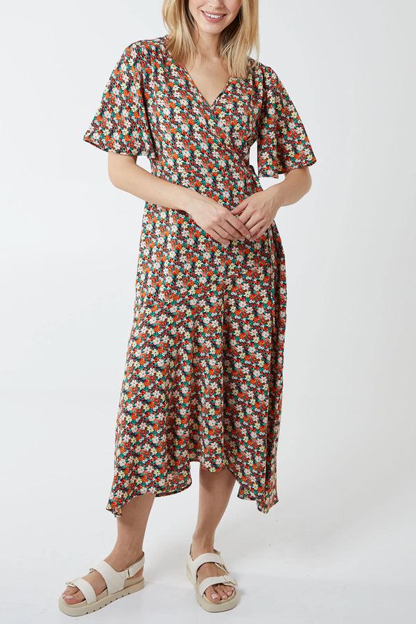 qed london Floral Wrap Midi Dress