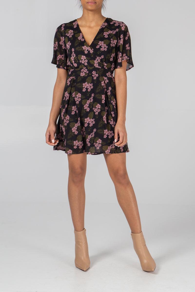 qed london Floral Wrap Tie Back Mini Dress