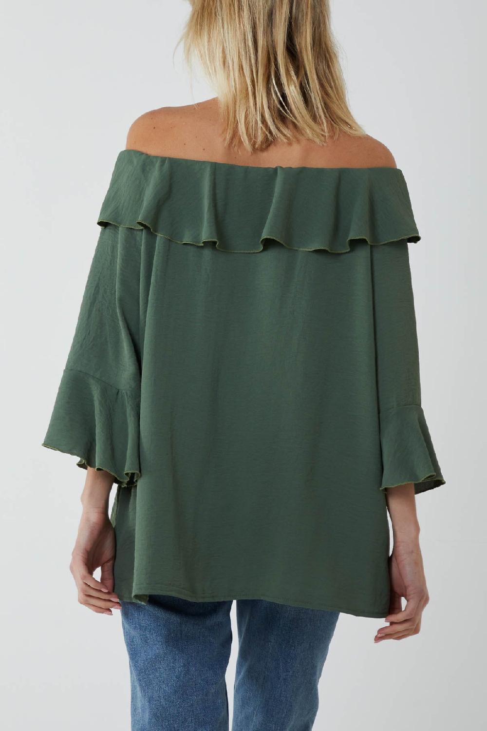 Qed London Flounce Bardot Oversized Blouse
