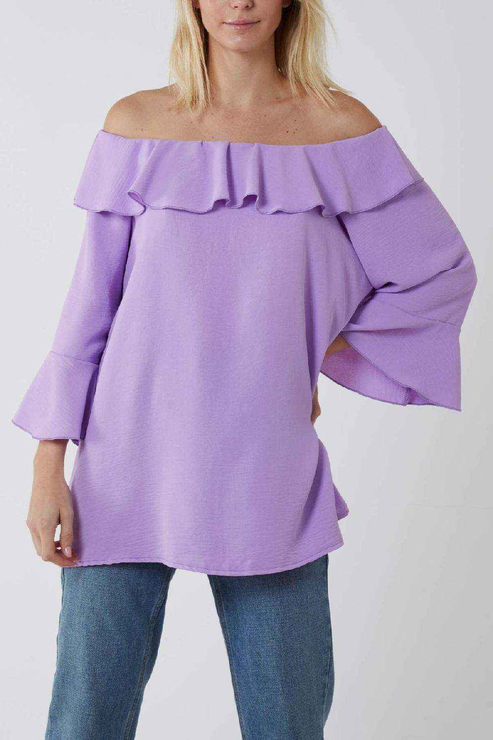 Qed London Flounce Bardot Oversized Blouse