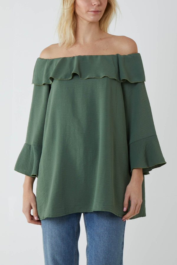 qed london Flounce Bardot Oversized Blouse