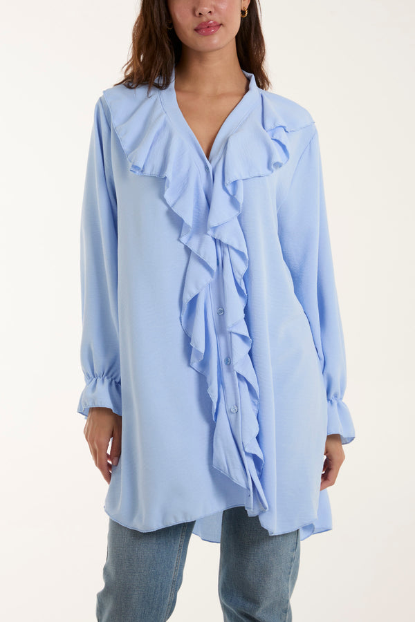 Qed London Flounce Poly Crepe Oversized Shirt
