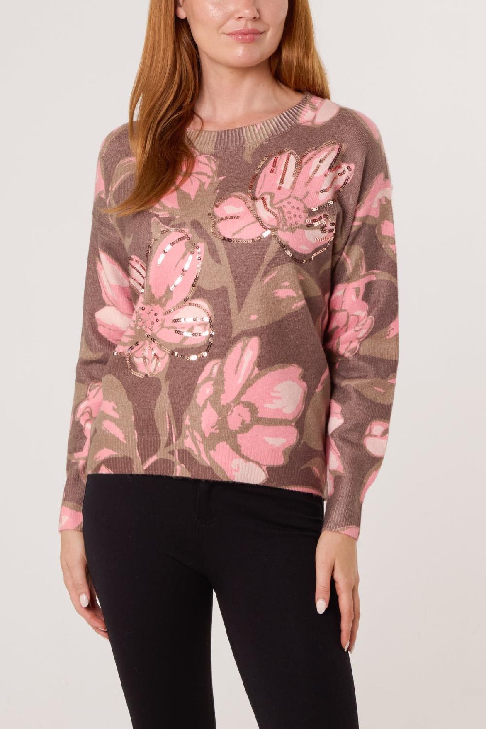 Qed London Flower Embellished Crew Neck Jumper