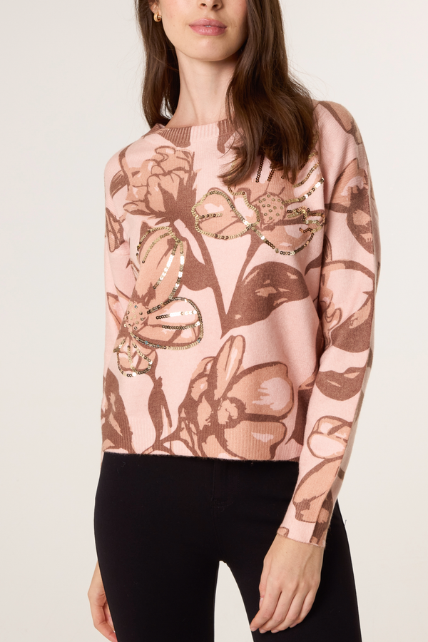 qed london Flower Embellished Crew Neck Jumper