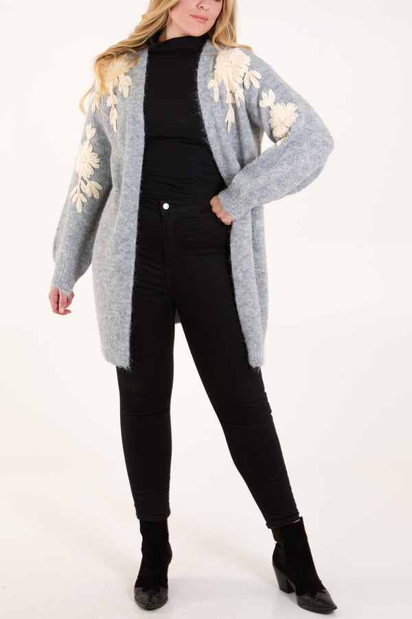 Qed London Flower Embroidery Longline Cardigan