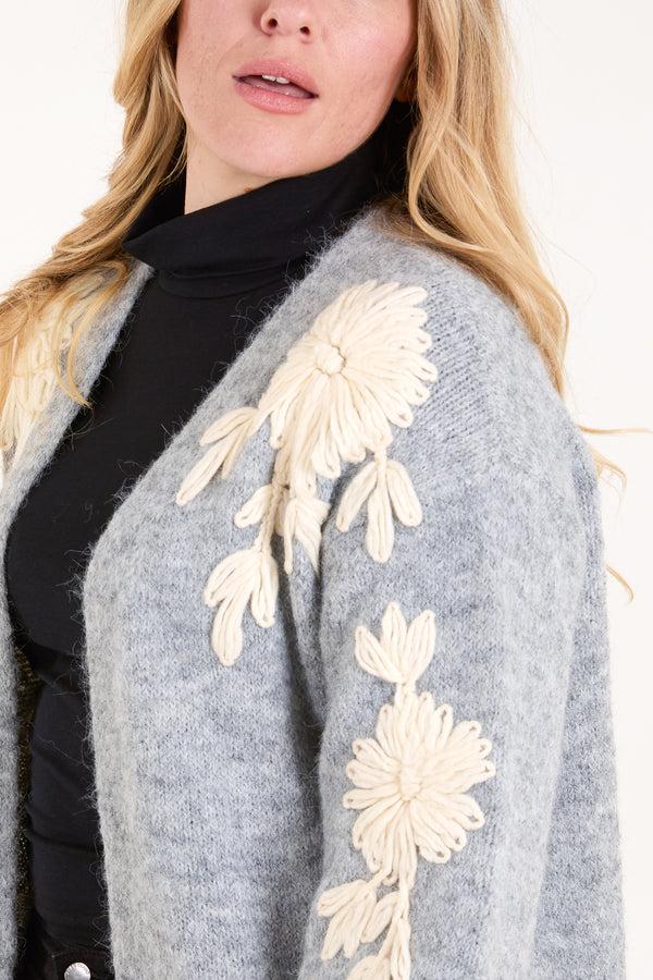Qed London Flower Embroidery Longline Cardigan