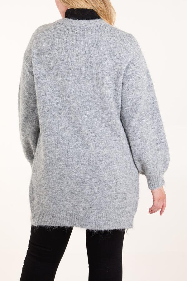 Qed London Flower Embroidery Longline Cardigan