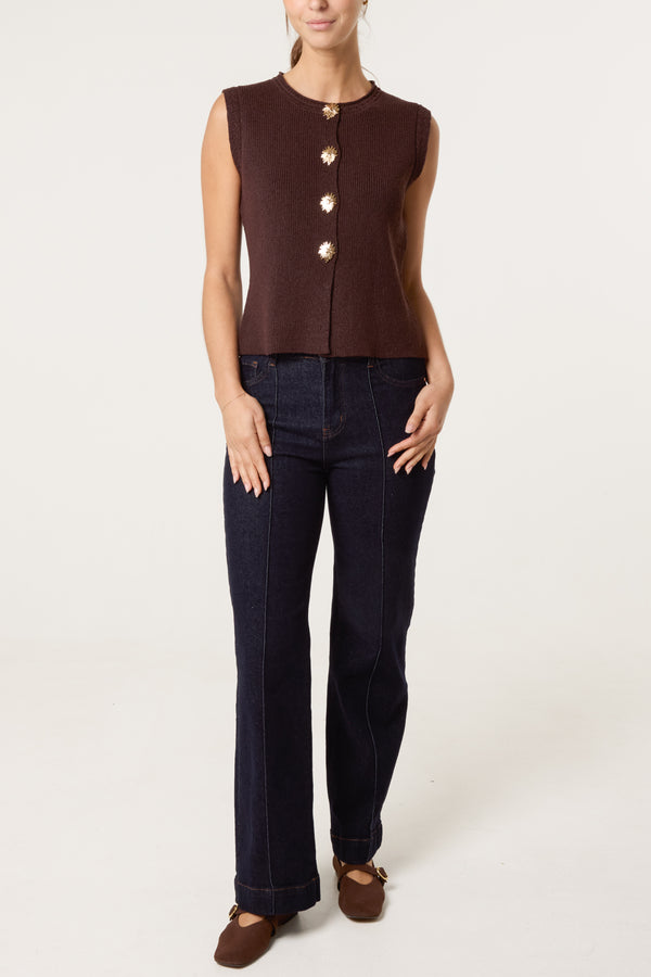 Qed London Flower Gold Button Knit Vest