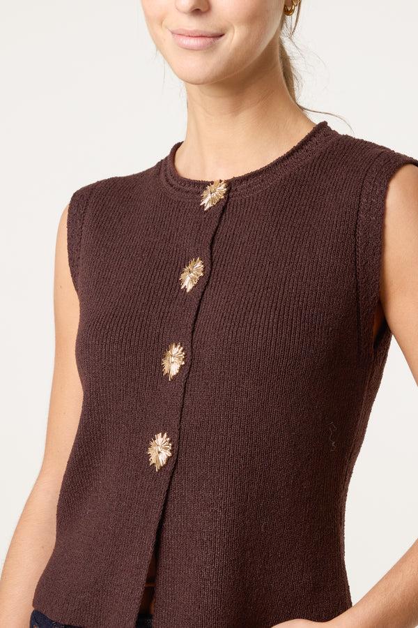 Qed London Flower Gold Button Knit Vest