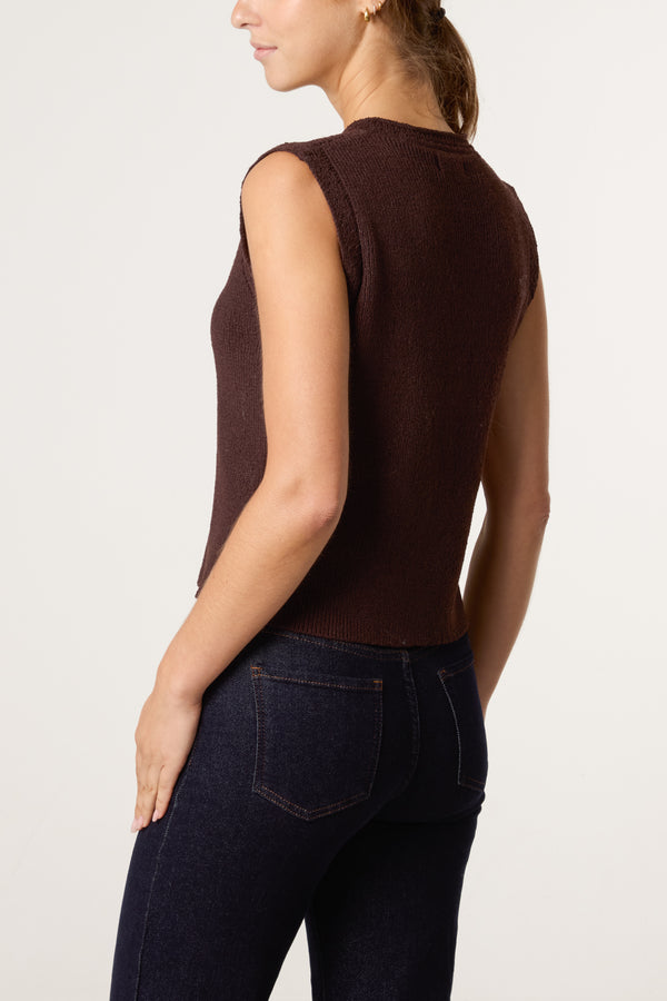 Qed London Flower Gold Button Knit Vest