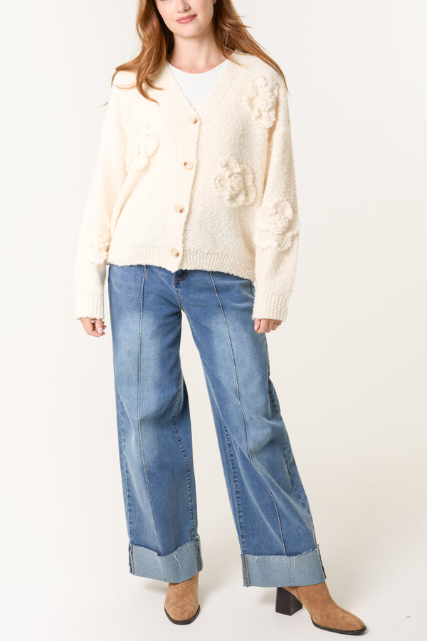 Qed London Flower Soft Knitted V-Neck Cardigan