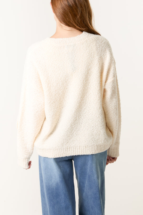 Qed London Flower Soft Knitted V-Neck Cardigan