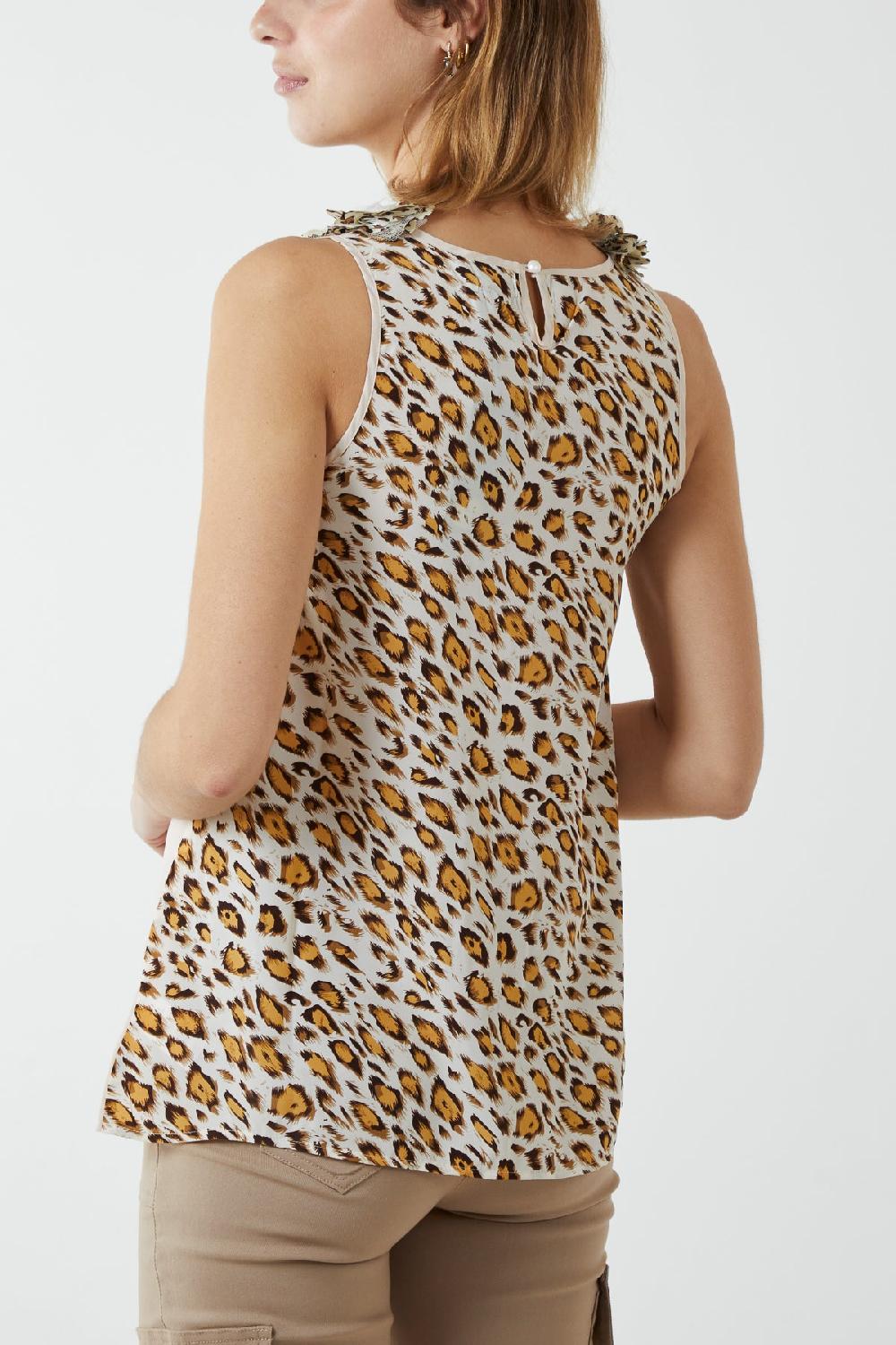 Qed London Flower Trim Leopard Print Back Vest