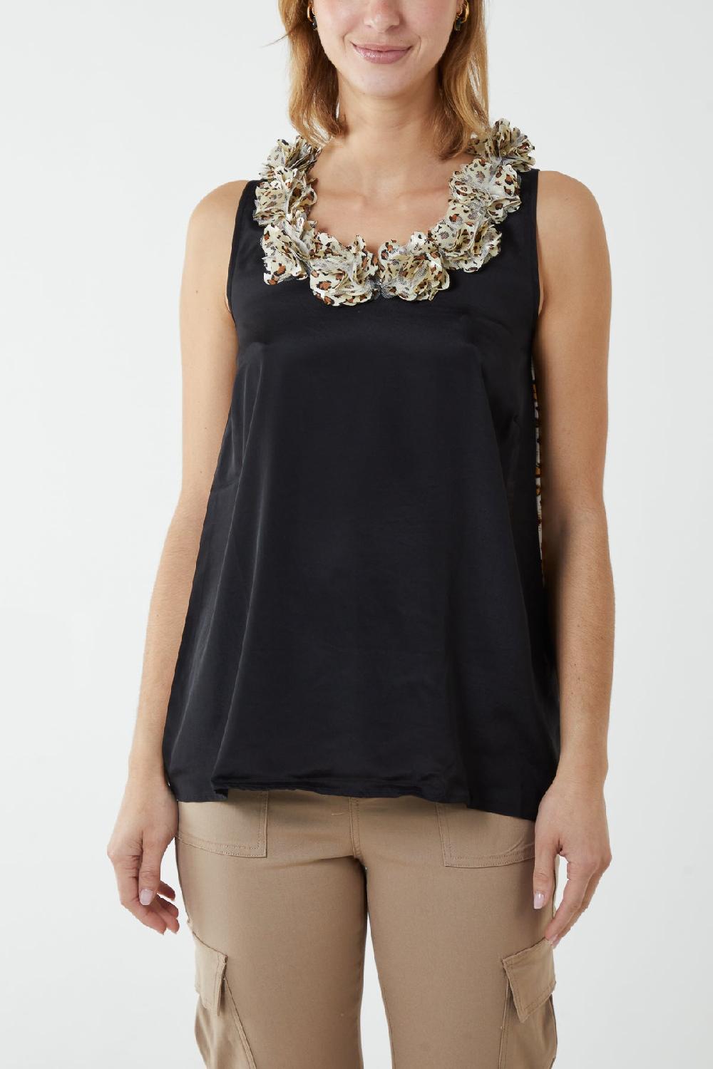 Qed London Flower Trim Leopard Print Back Vest