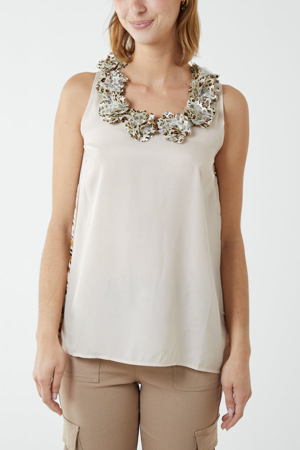 qed london Flower Trim Leopard Print Back Vest