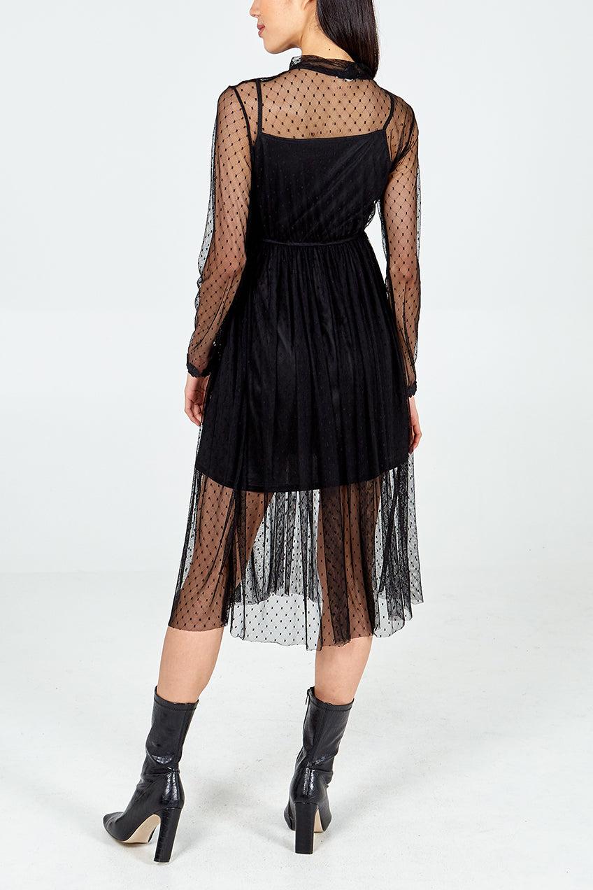 Qed London Flower Trim Mesh Dress